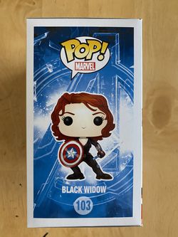 Black Widow 103 Funko Pop GameStop Exclusive With Captain America Shield Avengers Age Of Ultron Marvel Comics Figure  Thumbnail