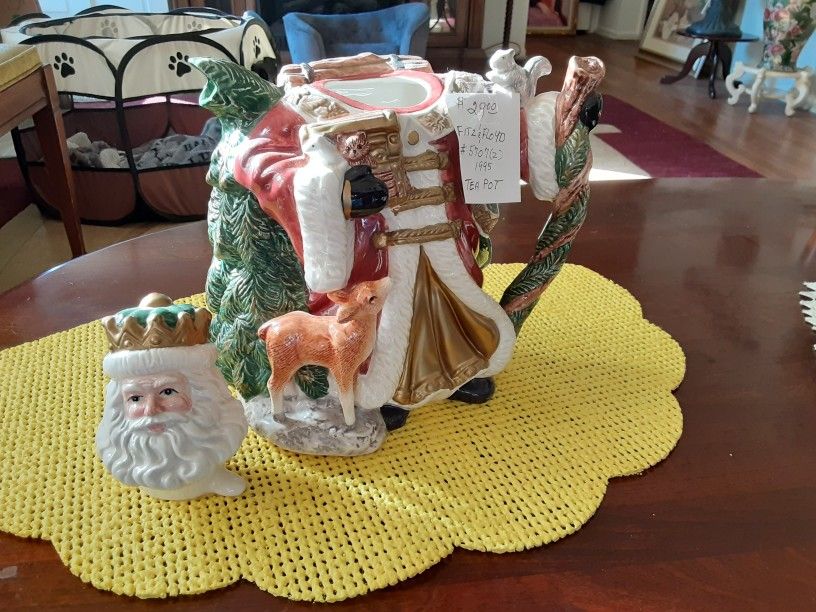 VINTAGE Fitz And Floyd Santa Tea Pot 1995