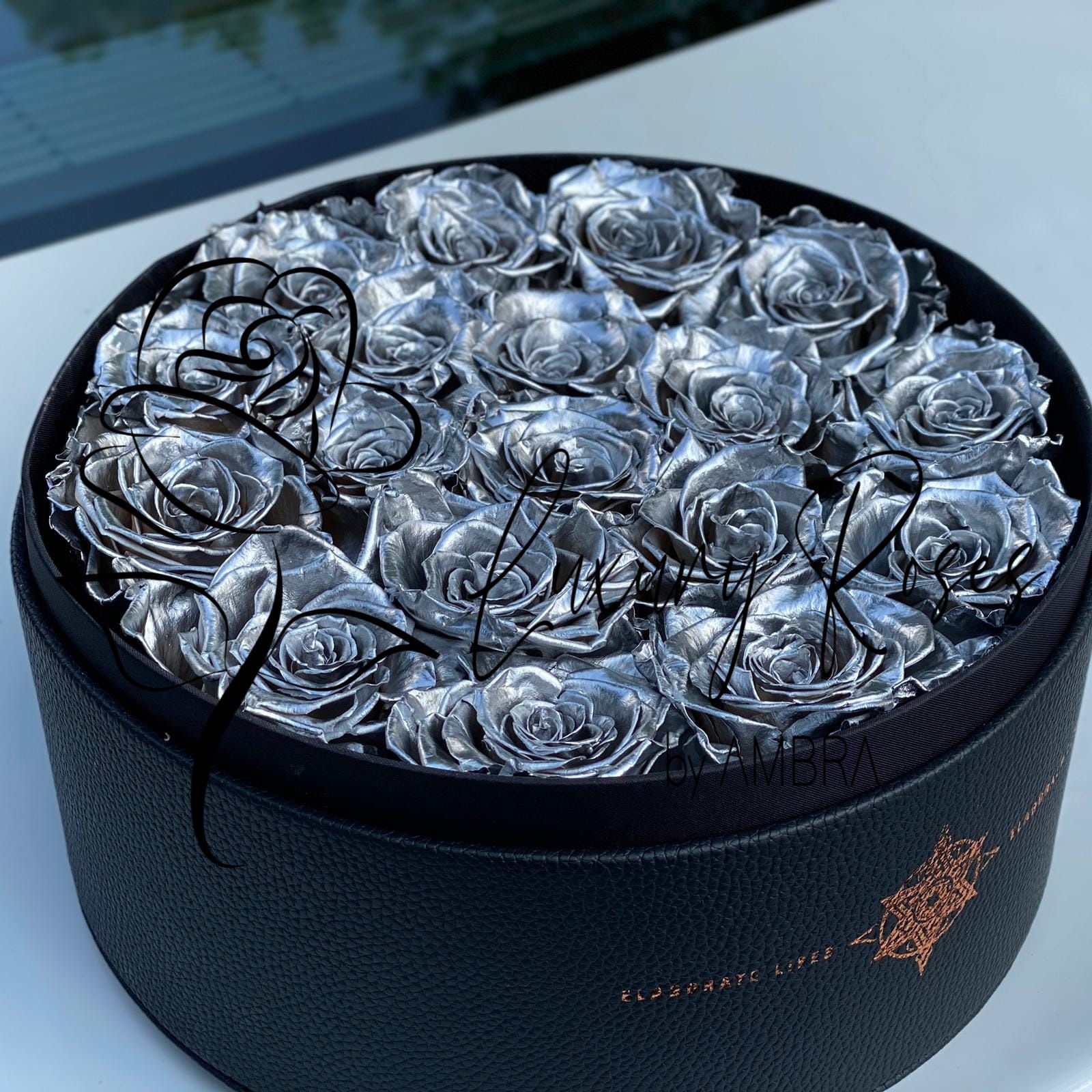 Leather box Eternal Box silver chrome Roses Long Lasting flowers Real Preserved roses Flowers immortal roses Bouquet Anniversary Birthday