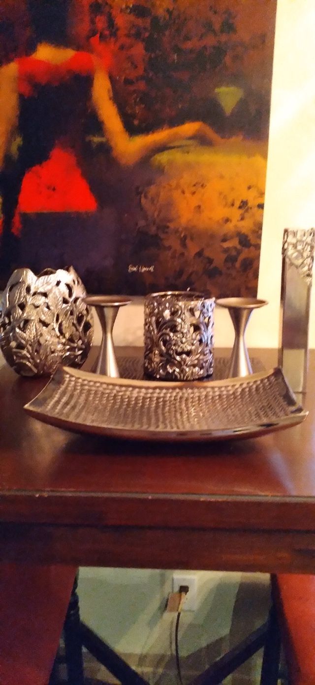 Brass Centerpiece And Candle Holders