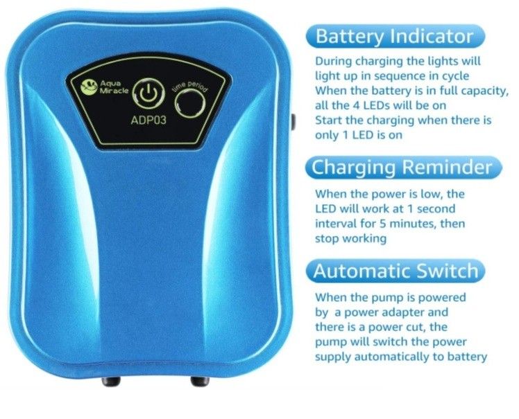 Aqua Miracle Lithium Battery Powered Portable Aquarium Air Pump