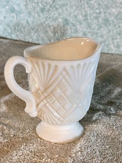 Vintage milk glass creamer and sugar bowl Thumbnail