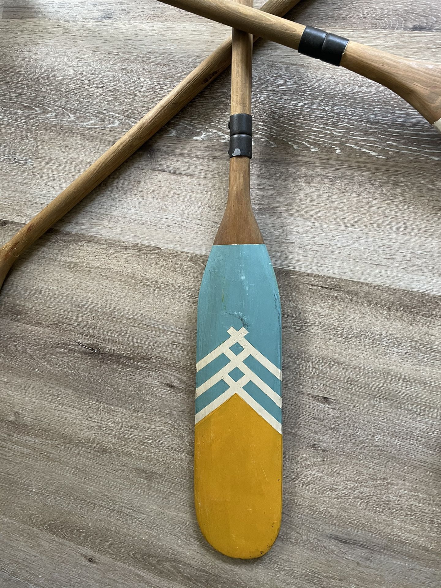 Painted Canoe Paddle SET of 3 ~Jade Feathers~ Hand painted wood canoe paddle, oar, nautical, decor, rustic, lake, decor, wall hanging