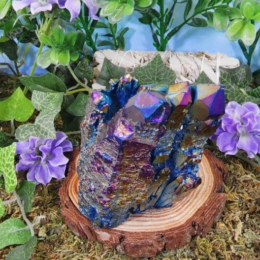 Titanium Aura Quartz Crystal Cluster #4