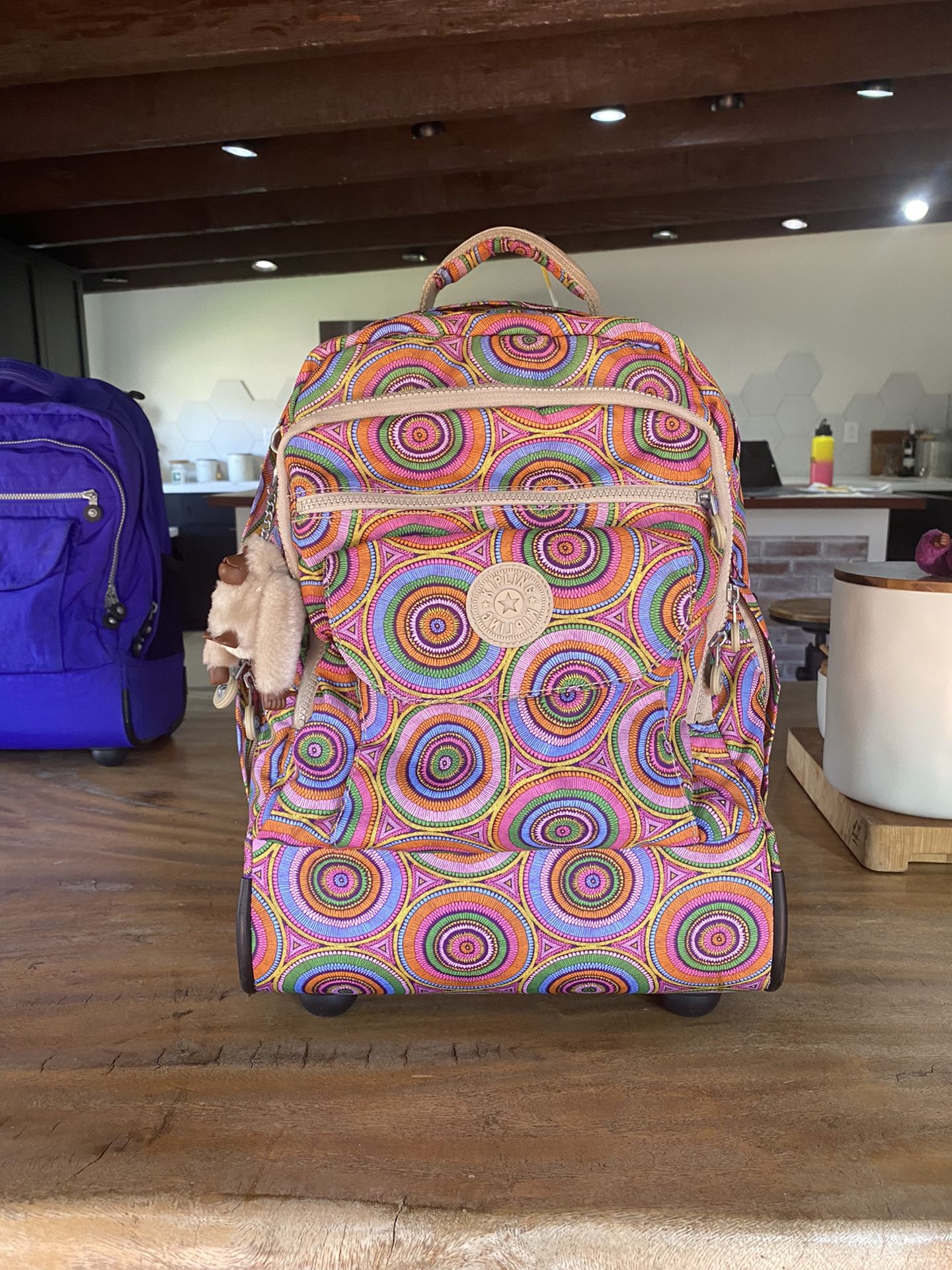 Kipling Sanaa Late Dusk Print rolling backpack