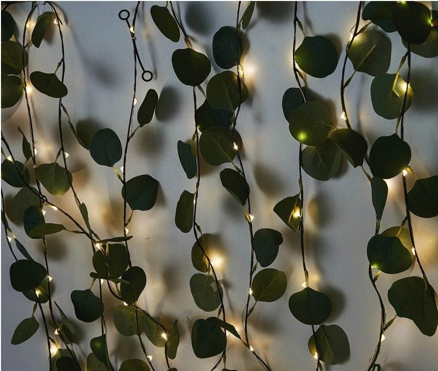 (10) 32FT | 100 LED Green Artificial Eucalyptus Leaf Garland Vines, Battery Operated Fairy String Lights