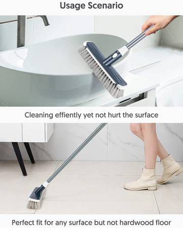 Floor Scrub Brush with Long Handle - Stiff Carpet Deck Brush 2 in 1 Floor Scrubber Cleaning Grout Brush for Tile, Bathroom, Shower, Sink, Bathtub, and