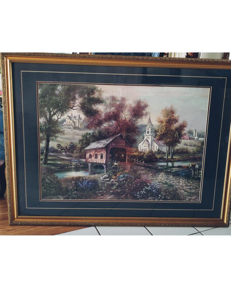 ( Ex Lrge 28x 38) Beautiful Picture W/Beautiful Carved Frame