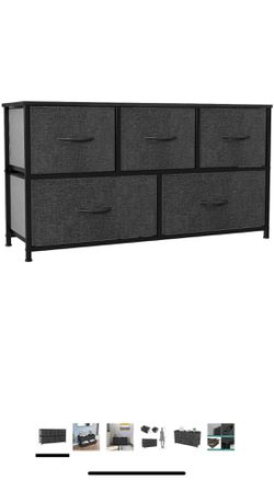 Wide Storage Tower with 5 Drawers - Fabric Dresser, Organizer Unit for Bedroom, Living Room, Closets & Nursery - Sturdy Steel Frame, Easy Pull Fabric  Thumbnail
