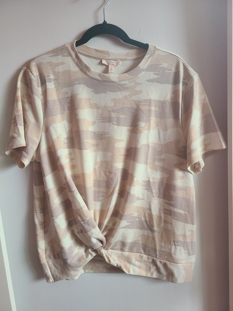 Beige Camo Side Knot Top