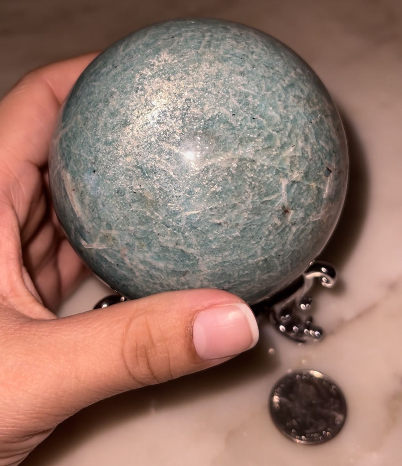 Large Amazonite With Sliver Stand 