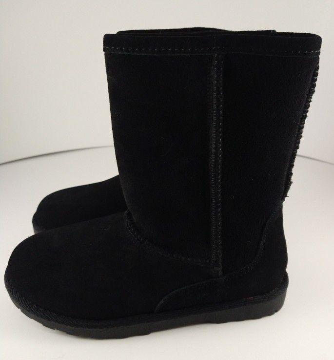 New Melrose Ave 'Penny' Black Leather Faux Fur Lined Kids Boots Girls Size 1