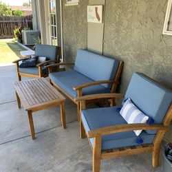 Beautiful Wooden Patio Chairs, Cushions & Table Thumbnail