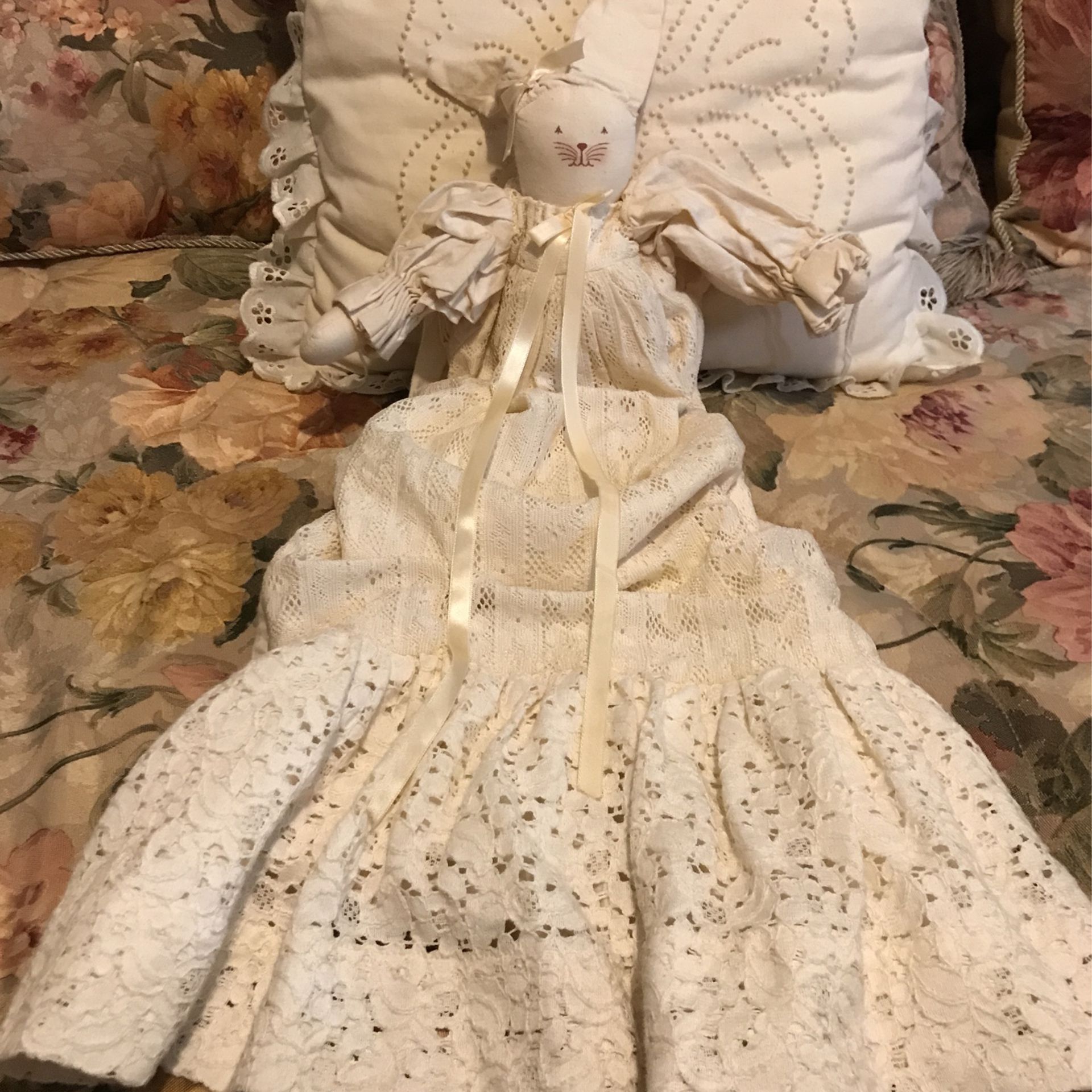 Precious ! Soft Cotton Bunny All Dressed In Gorgeous Batten Cotton Lace Dress !!!!