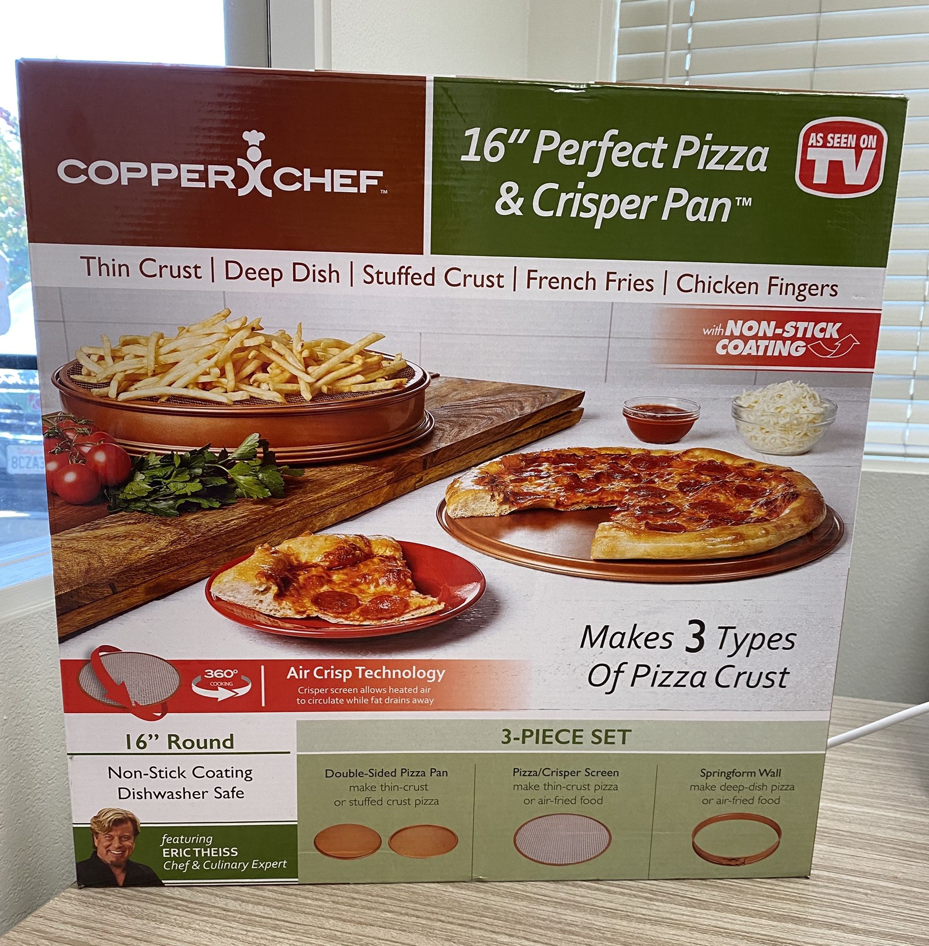 Copper Chef cookware pizza pan, bacon pan, and electric skillet