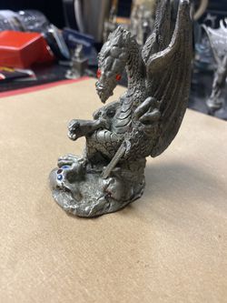Pewter collectible dragons and wizard with rare vintage German castle Thumbnail