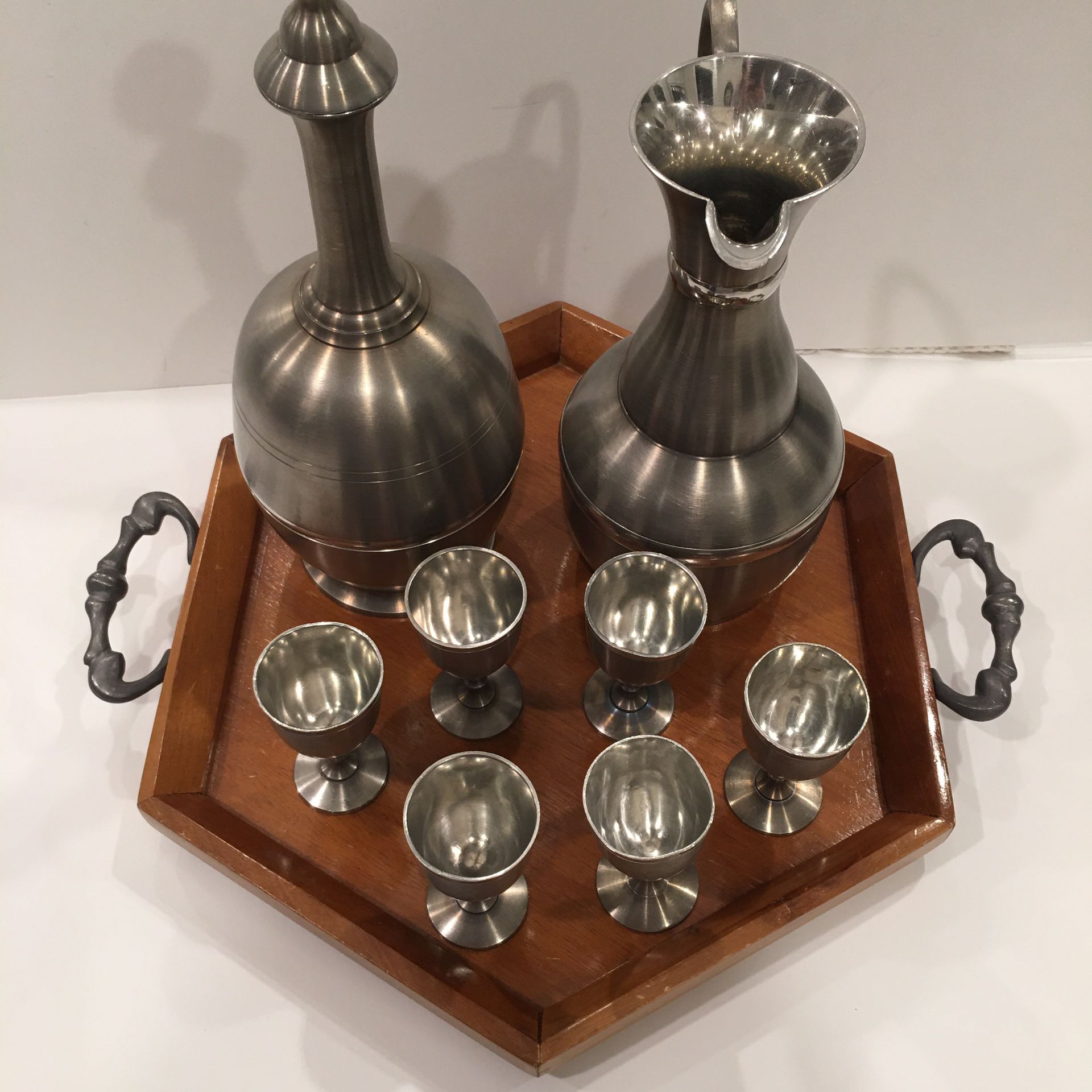 Vintage pewter set with tray