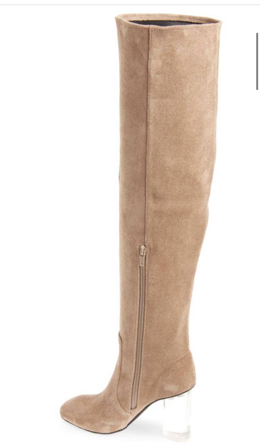Jeffrey Campbell Size 7.5 PEROU-LH OVER THE KNEE BOOT IN TAUPE SUEDE CLEAR