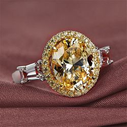 "Refine Oval Pure Royal Yellow Zircon Elegant Rings for Women, PD448
  Thumbnail