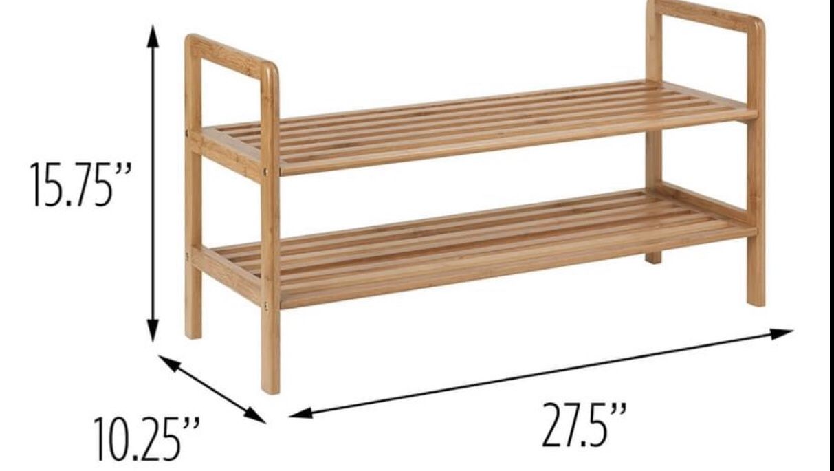 New (In Box) Shoe Rack 2 Tier Natural Bamboo Wooden Organizer Stand Storage Shelf Shoe Shelf