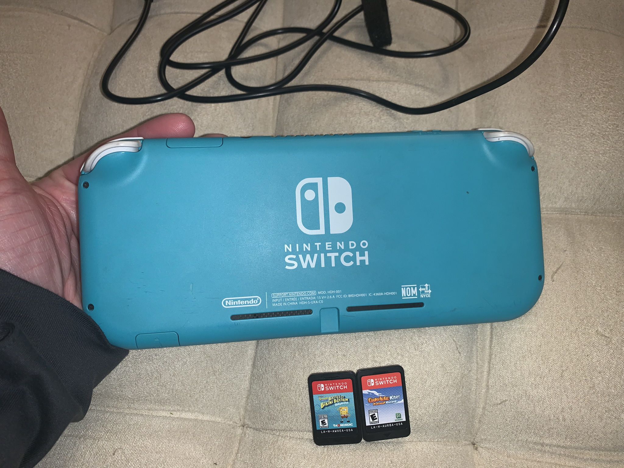 Nintendo Switch Lite Turquoise With Two Games And Charger Cord 