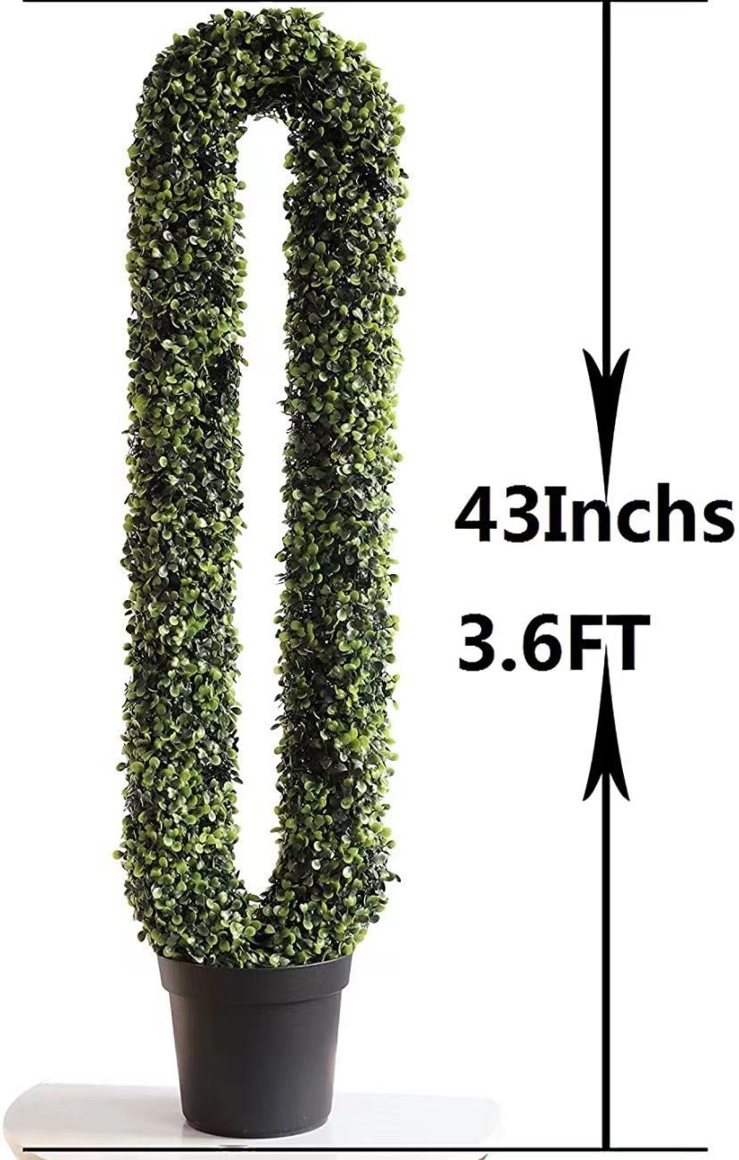 momoplant U-Shaped Artificial topiaries Plants 43In-3.6FT Topiary Boxwood Plant Tree Fake Feaux Spiral Outdoor/Indoor, (Set of 2 )