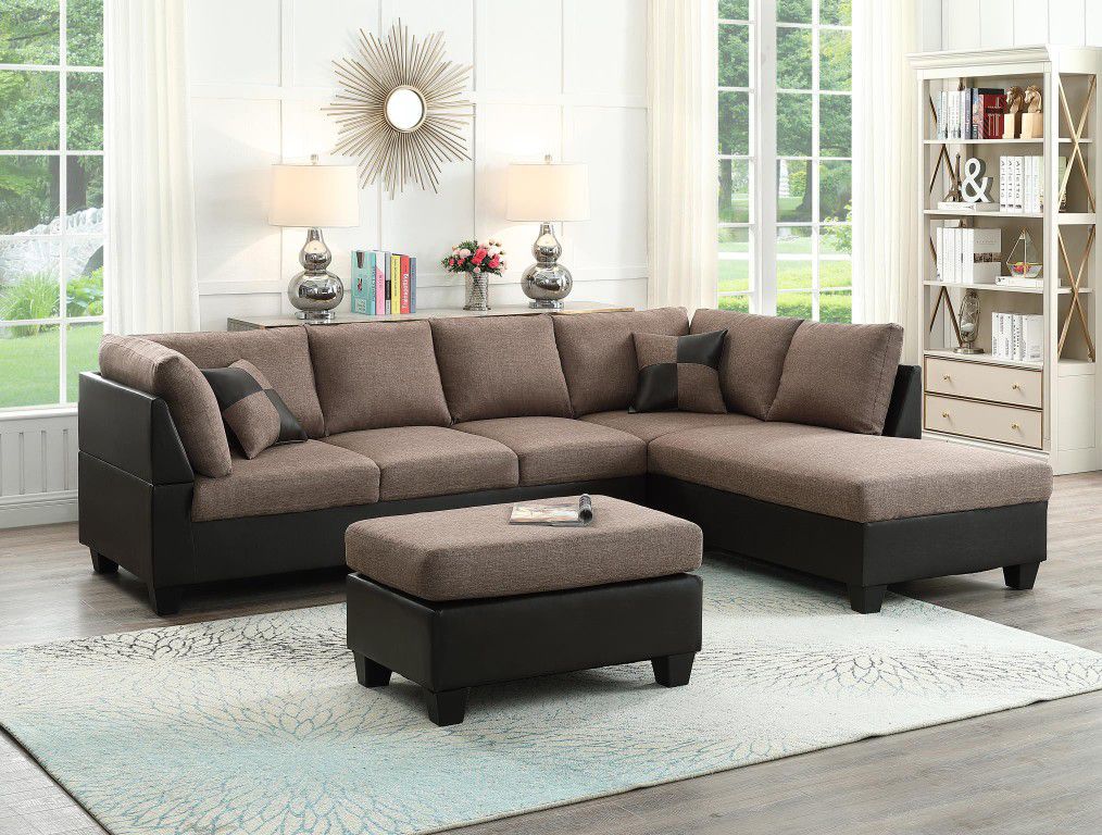 🌼Ceratos Brown Linen Two Tone Pu Sectional With Ottoman

Next Day Delivery 🚛