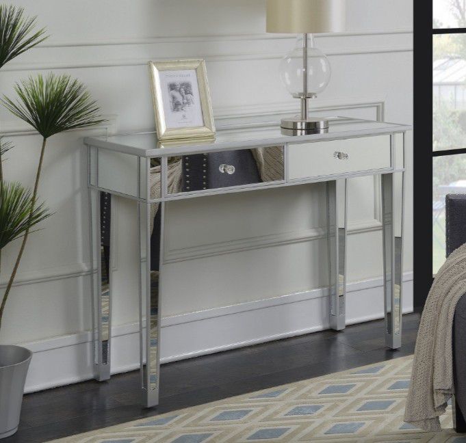 Mirrored Top Desk Vanity with Drawers