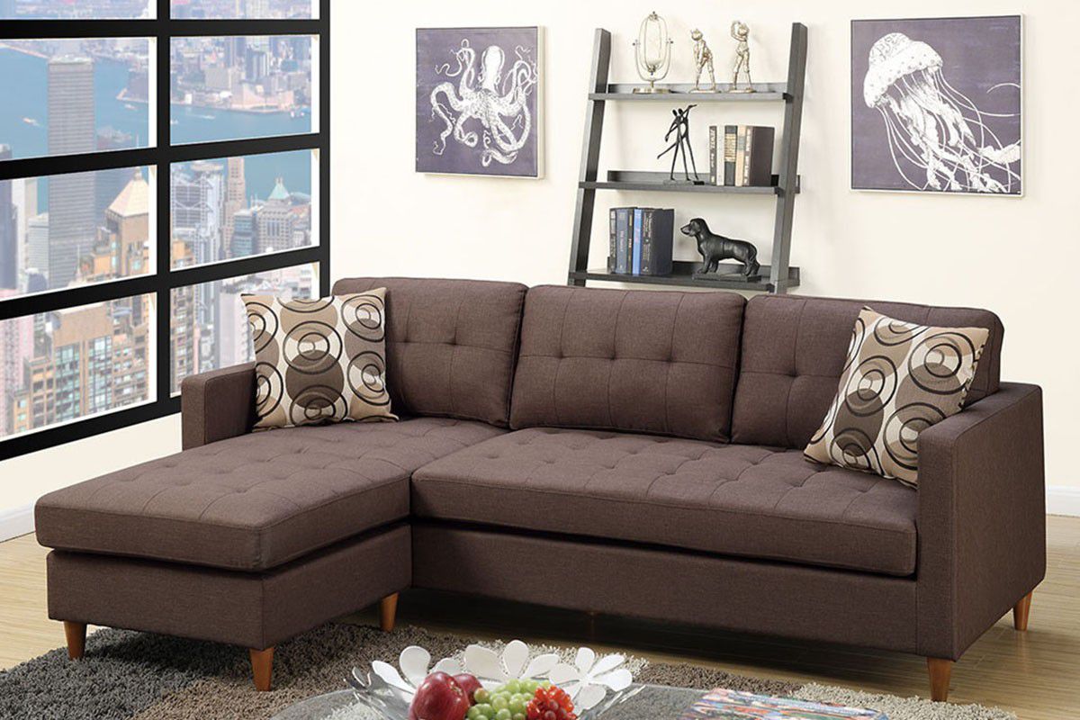 Brand New Brown Linen Sectional Sofa Couch (New In Box) 