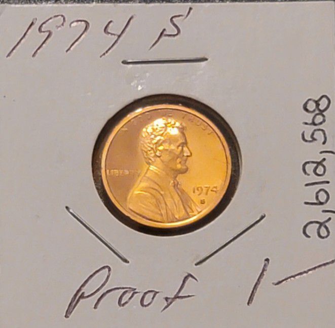 1974 S Proof Lincolon Cent DCAM. Only 2,612,568 Minted.