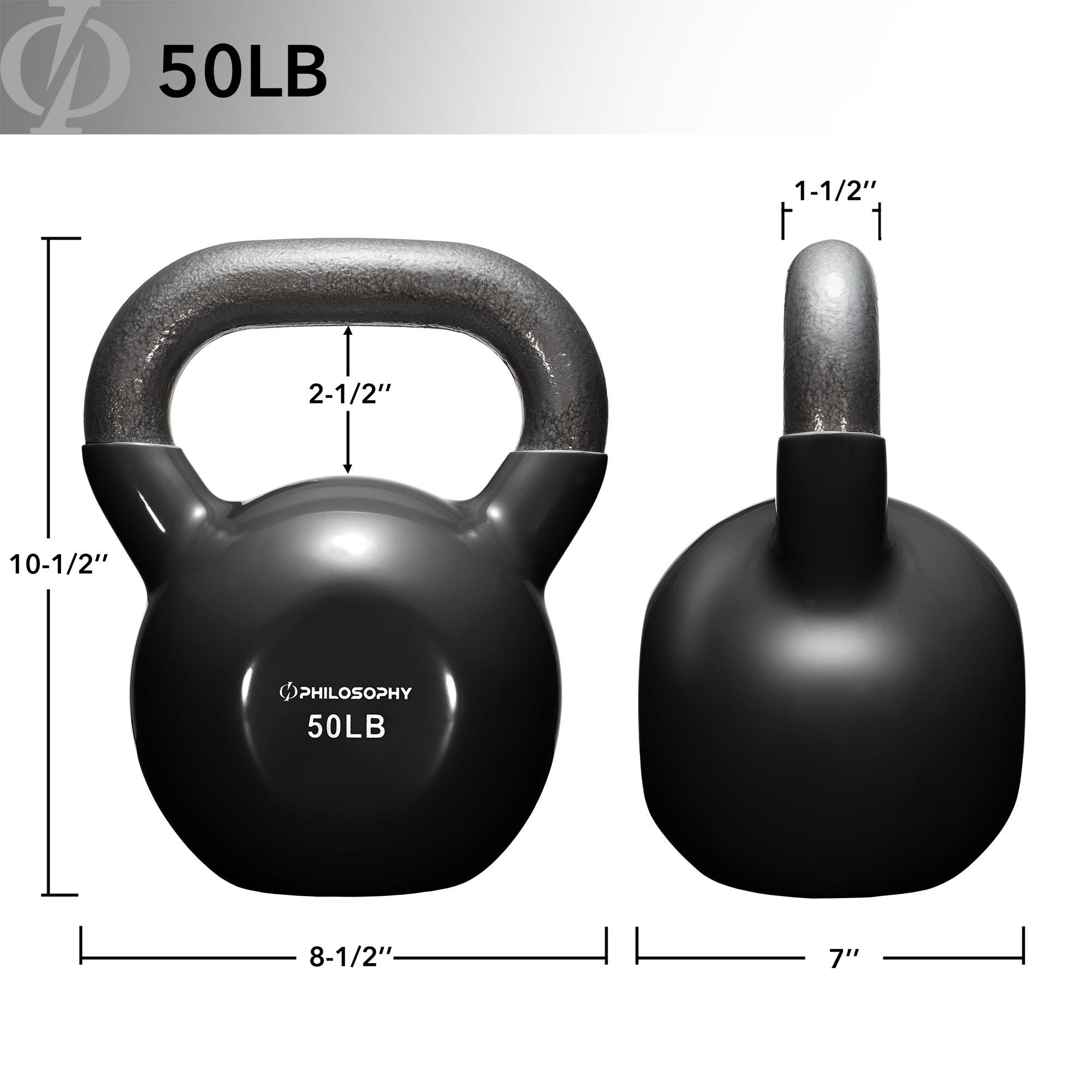 Philosophy Gym Vinyl Coated Cast Iron Kettlebell Weight 50 lbs - Black