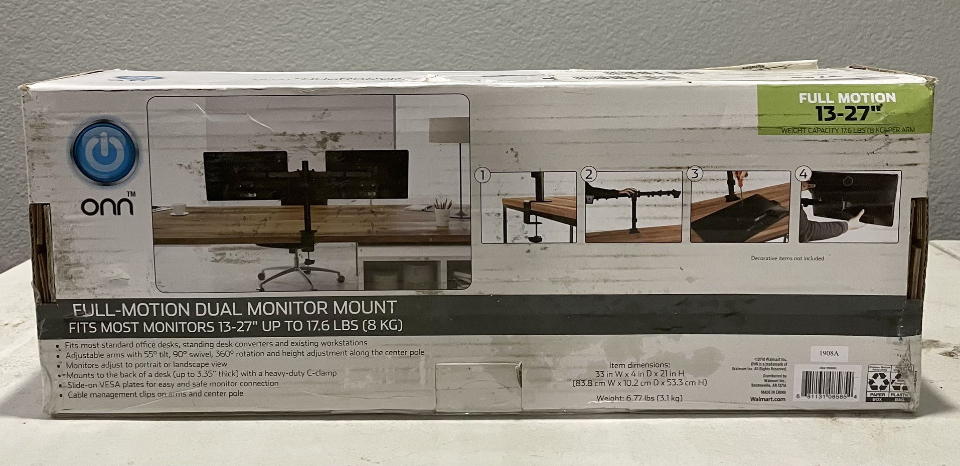 ONN Full Motion Dual Monitor Arm, For Monitors 13" to 27"