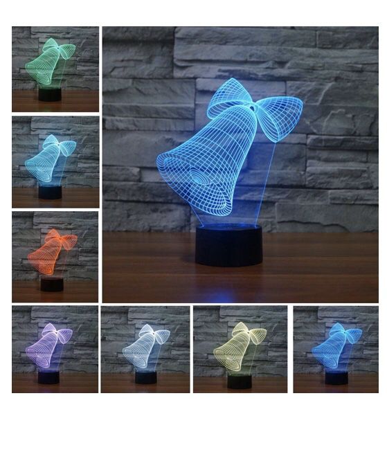 Jingle Bell Christmas Bell 3D Desk Light 7 Colors Acrylic Illusion Bedroom Night Lamp (Color: Multicolor)