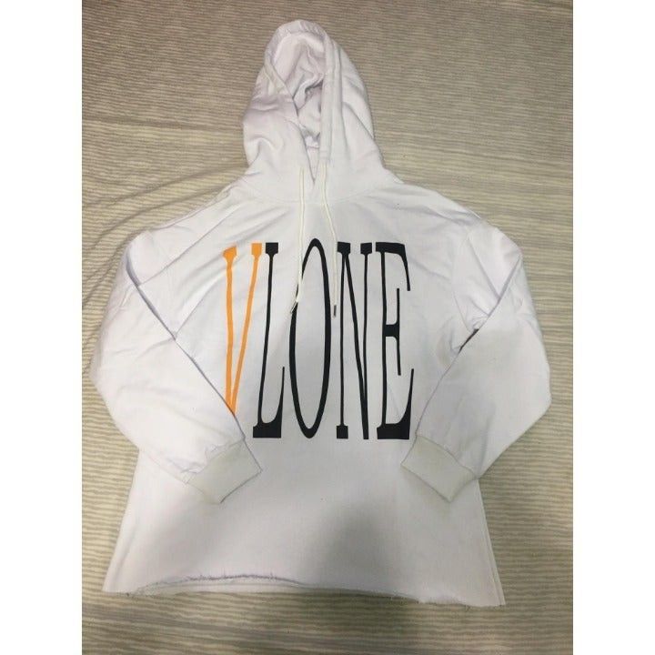 Vlone White And Yellow Logo Hoodie L