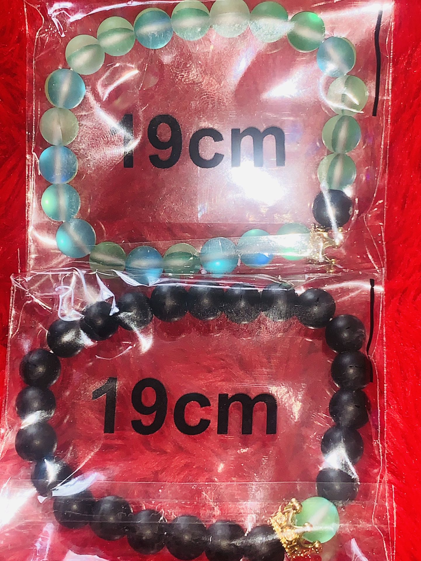Double Set Matte Onyx And  Green Moonstone 19 CM Stretchy Bracelet 