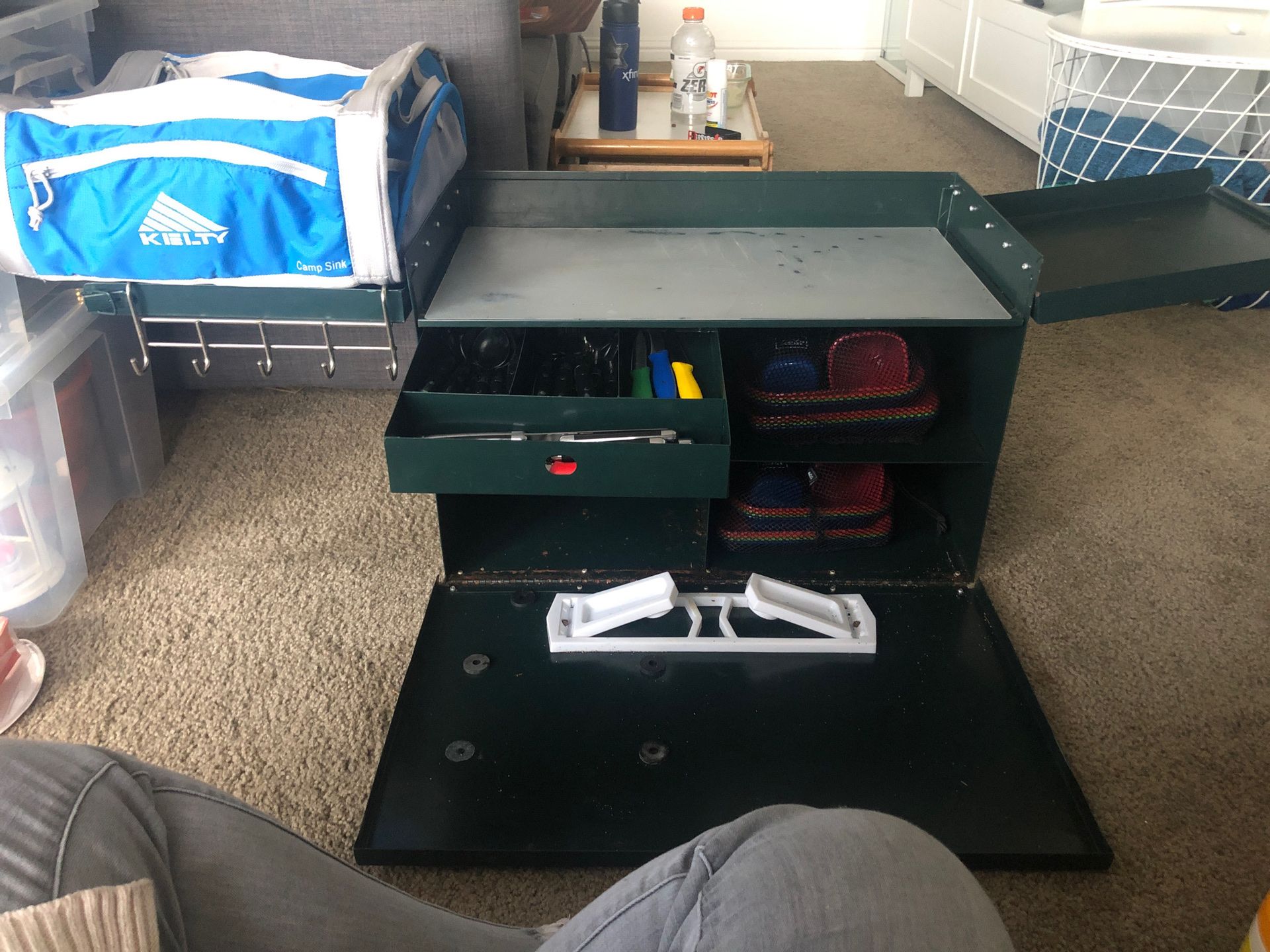 Outdoor Basics Chuck Box, Kelty Camp Sink, REI Cups/Plates/Bowls, Full