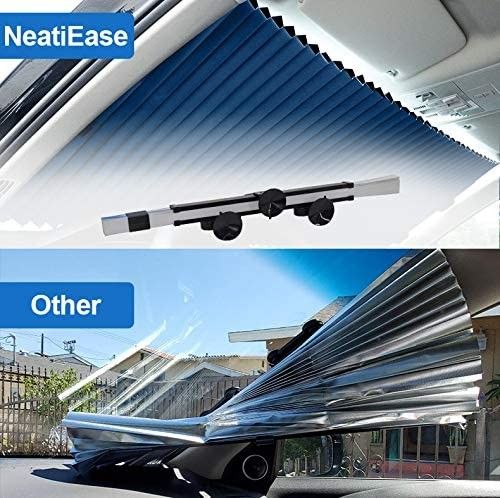Retractable Double Layer Honeycomb Sun Shade Windshield Cover for Cars with Strong Suction Cup 25.6"x 56.7" Max Size
