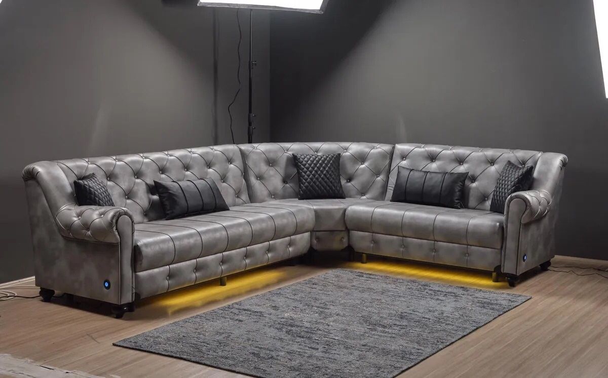 Gray Leather Sectional With Pillows, We Finance No Credit Needed Only $39 Down, We Deliver Fast