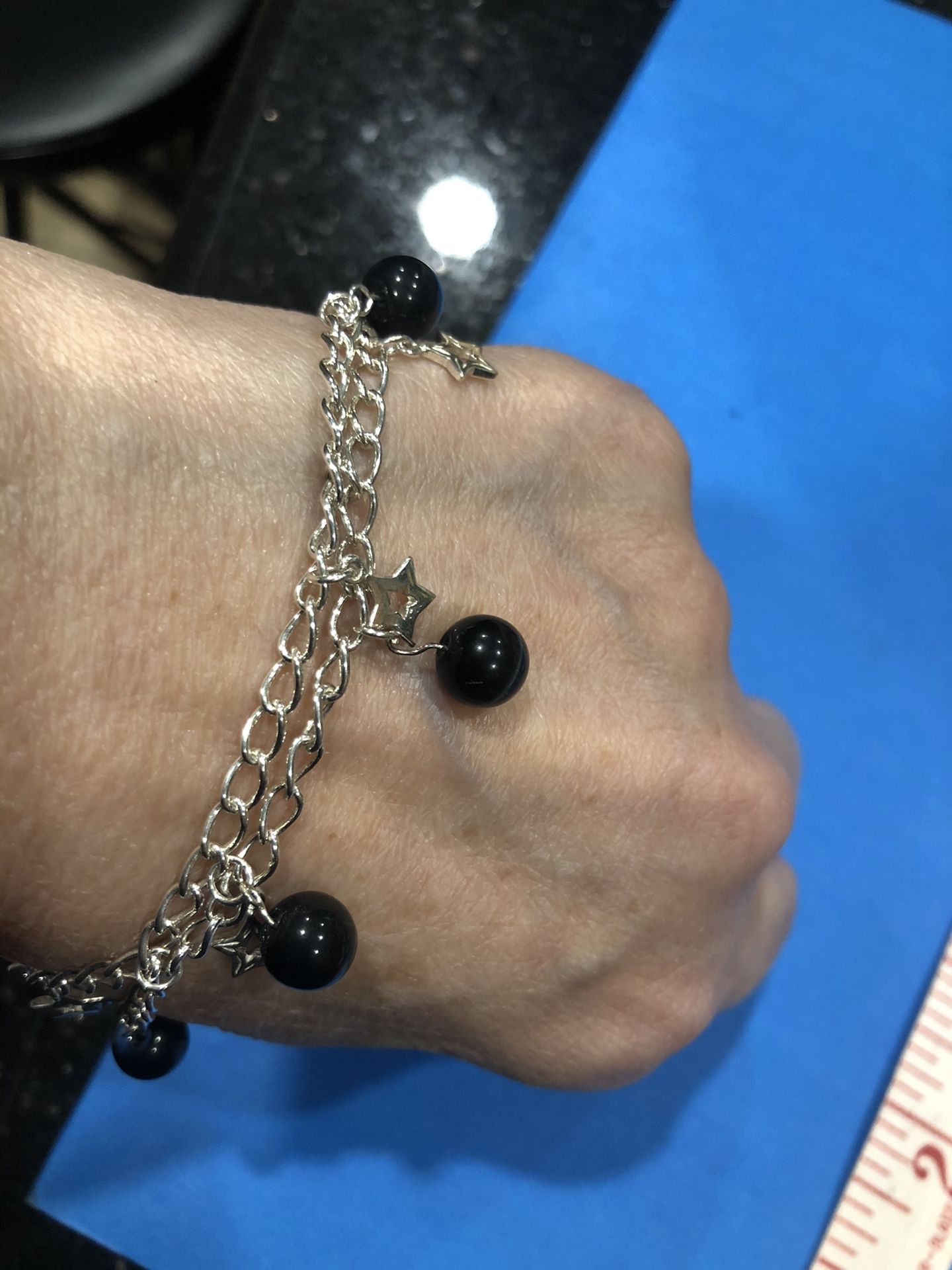 Bracelet ,925 silver Star charms & Moonstone,8.5”