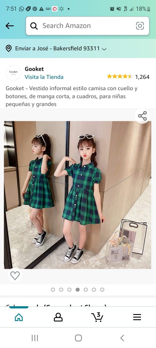 Booket Little Big Girls' Casual Button Down Collar Short Sleeve Plaid Shirt Dress
