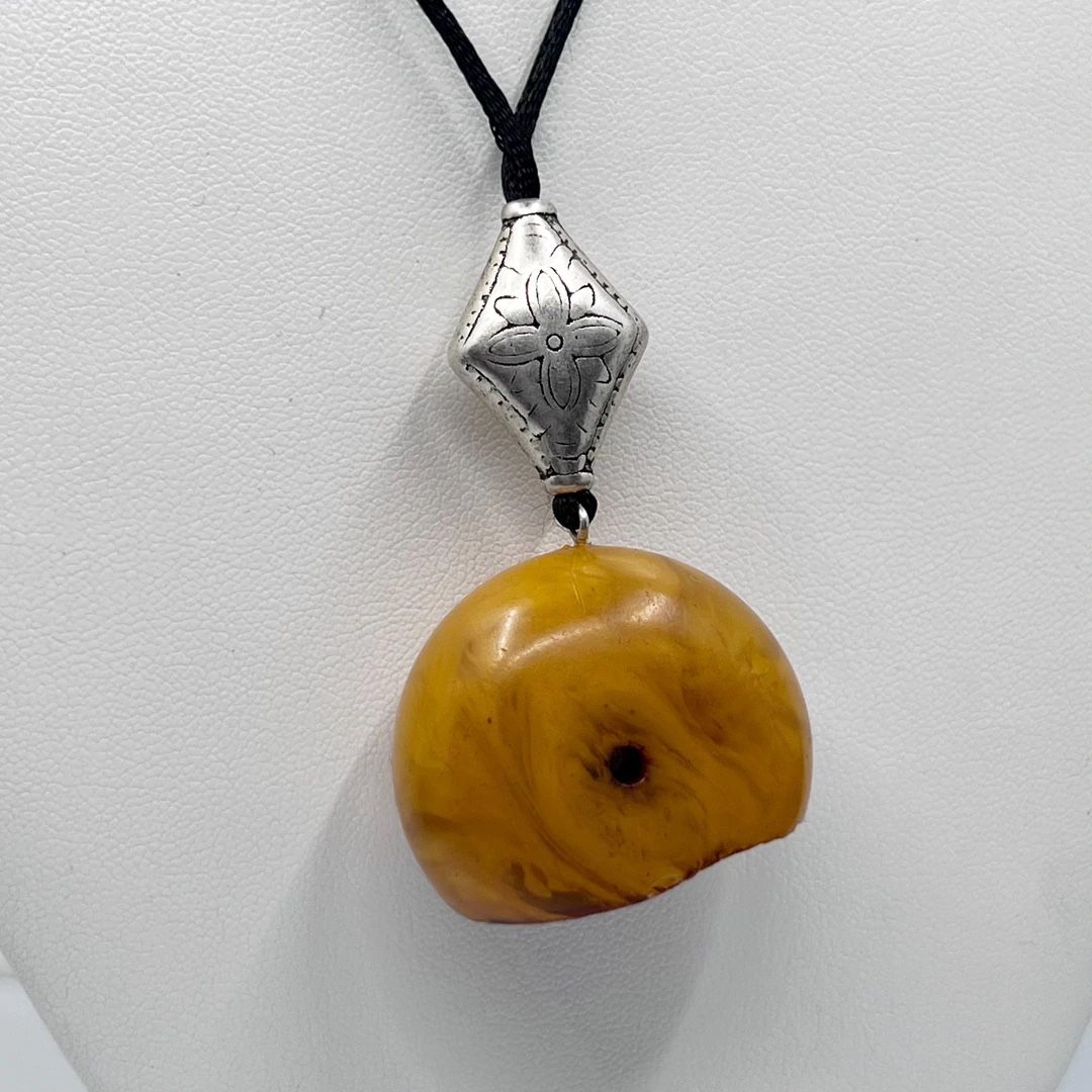 sterling silver & silk copal amber bead necklace