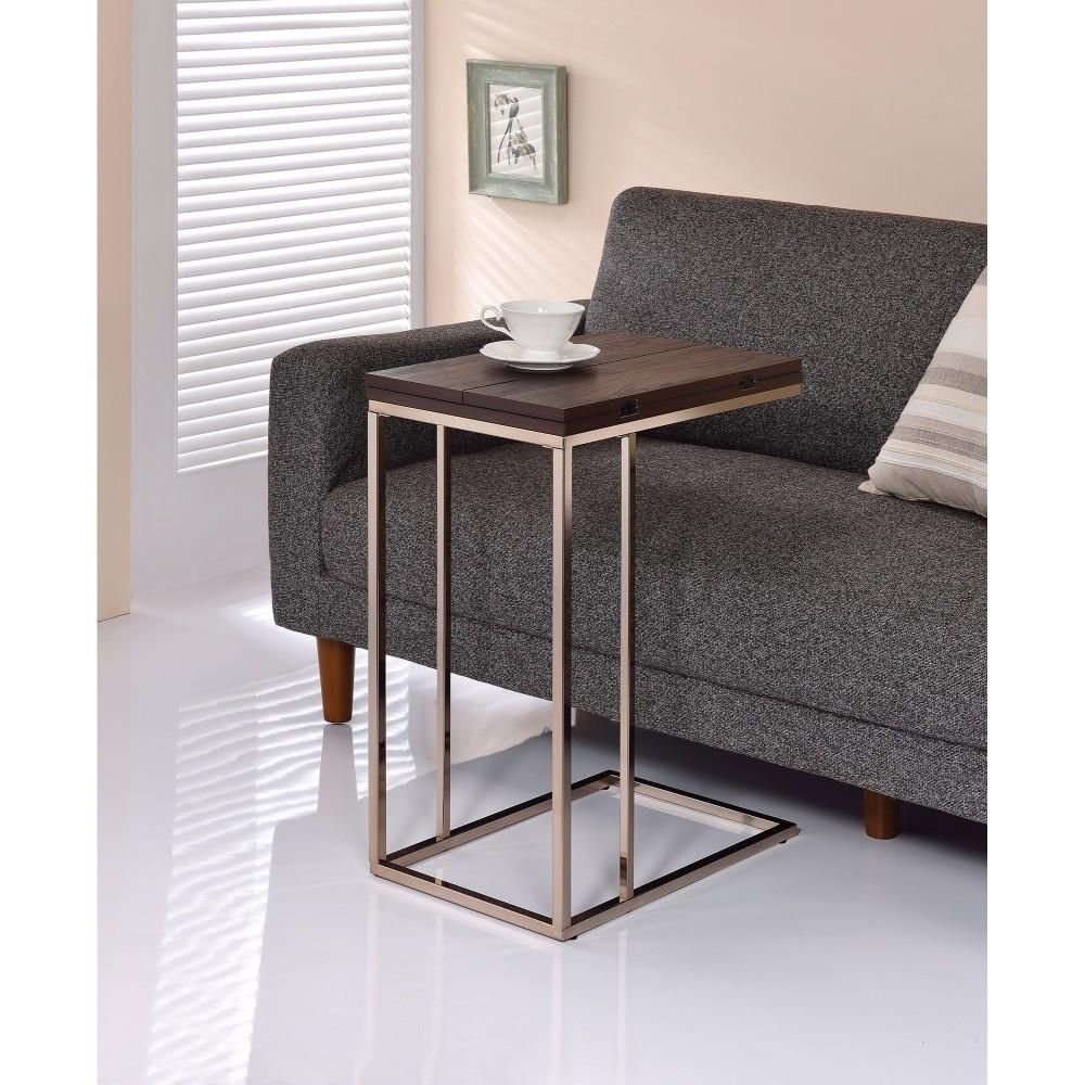 Saltoro Sherpi Classic Brown Wooden Top Snack Table With Chrome Legs