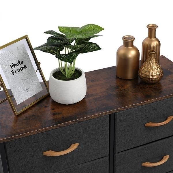 3-Tier Wide Dresser, Storage Unit with 6 Easy Pull Fabric Drawers, Metal Frame, and Wooden Tabletop, for Closet,
