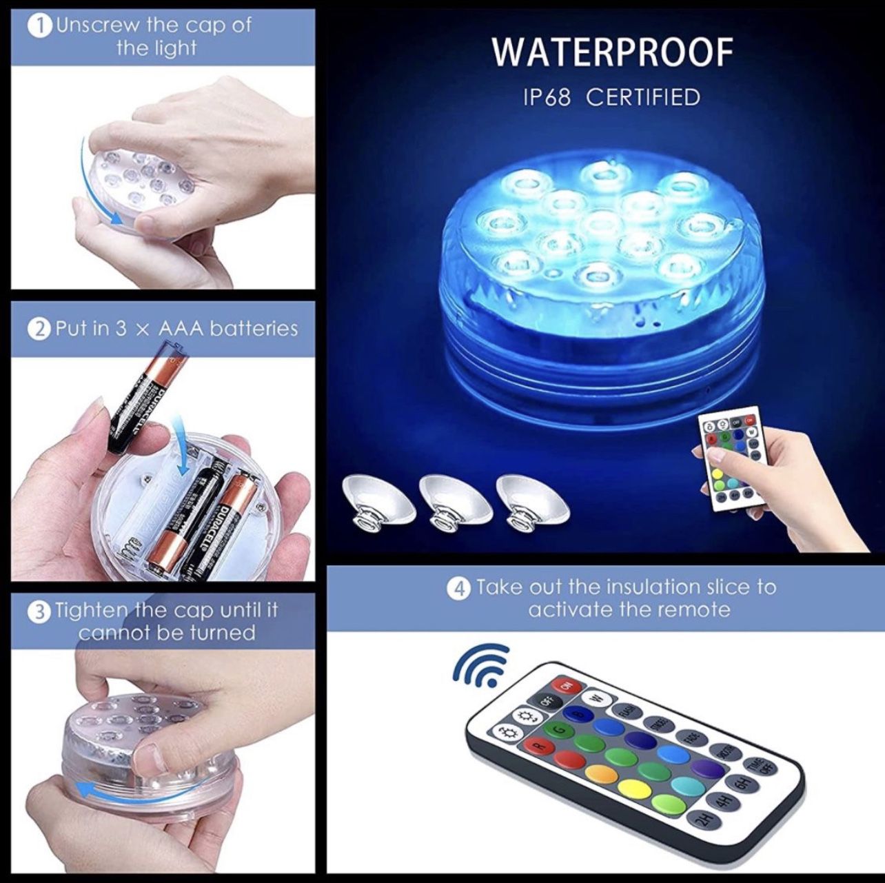 Submersible LED Lights & Pool Lights with RF Remote, Bathtub Light,Waterproof 16 Colors Changing  Underwater with Magnets, Shower Lights for Hot Tub, 