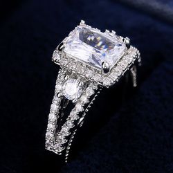 "Radiant Cut Dazzling Zircon Cross Cubic Carved Wedding Ring for Women, PD784
 
 Thumbnail