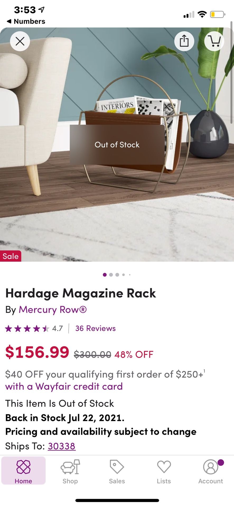Hardage magazine rack by Mercury Row. Overall: 23” H x 22” W x 10” D. Faux leather. MSRP: $300. Our price: $95 + Sales tax