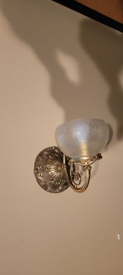 Beautiful Mid-Century Brass Wall Lamp With Etched Glass Shades 13x9 " Thumbnail
