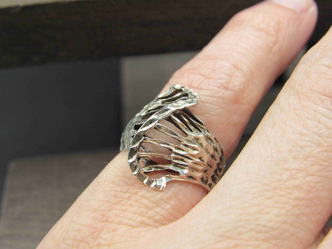 Size 4.75 Sterling Silver Cool Abstract Design Band Ring Vintage Statement Engagement Wedding Promise Anniversary Bridal Cocktail