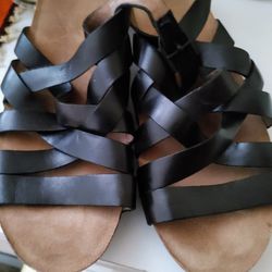Dansko Black Leather Ladies Sandals size 9.  Thumbnail