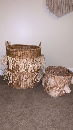Two Natural Woven Storage Baskets Thumbnail
